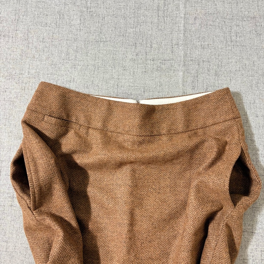 Lands' End Brown Herringbone Tweed Wool Silk Blend A-Line Skirt Size 6 Lined - Picture 8 of 8